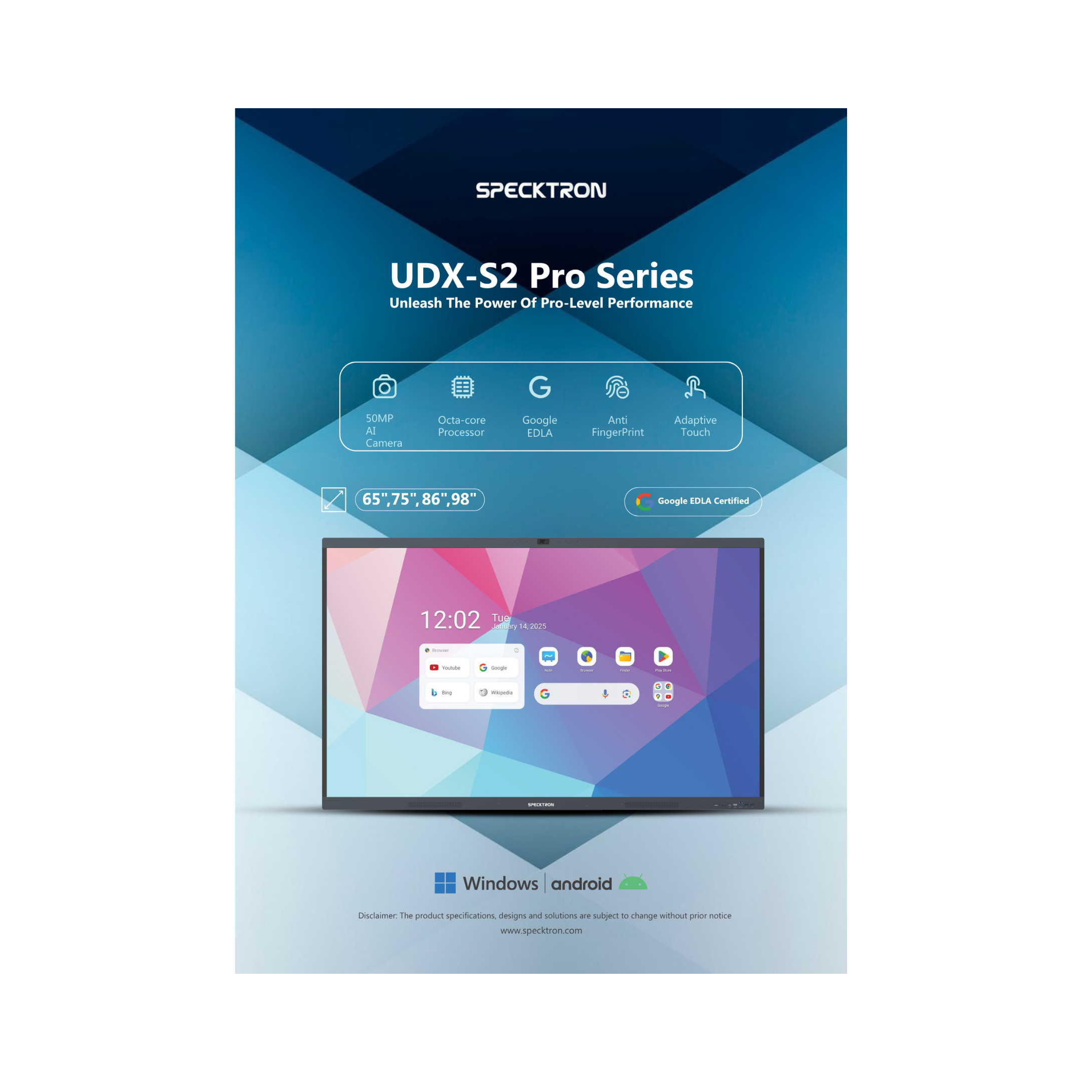 Specktron UDX-S2 Pro 65" Interactive AI Smartboard with SparkyAI